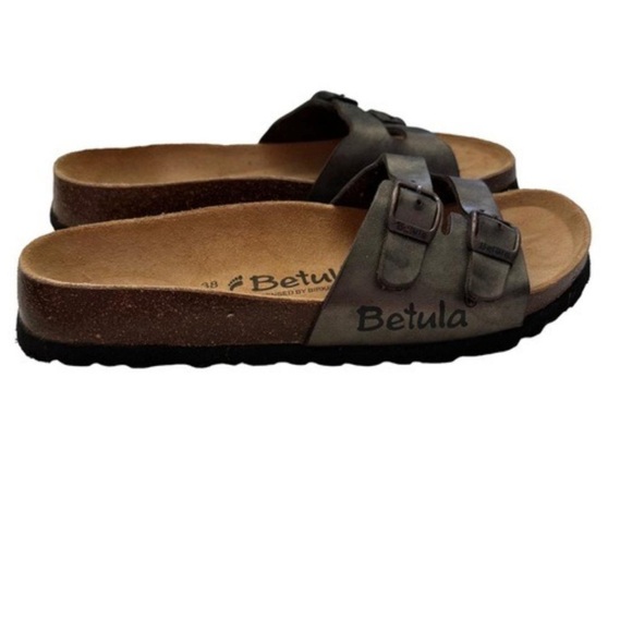 Betula by Birkenstock Two Buckle Slip On Metallic leather Sandals - Picture 1 of 9